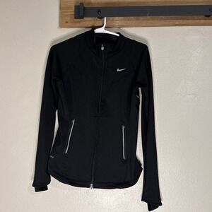 Nike Y2K Full Zip Jacket Dri Fit Long Sleeve Swoosh Cell Pocket Women's Black XS